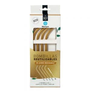 Bombilla Reutilizable de Acero Inoxidable - Dorada Frontal