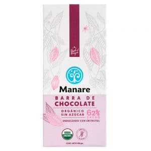 Chocolate sin azúcar orgánico 62% cacao - Frontal