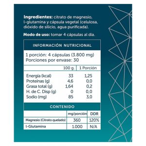 Magnesio Citrato mas L-Glutamina Contenido