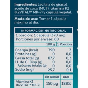 Vitamina K2 plus 150mcg Contenido
