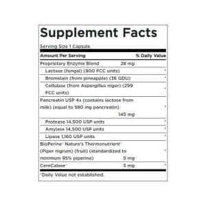 Digestitol con Enzimas Digestivas y Bioperina 60 Capsulas Contenido