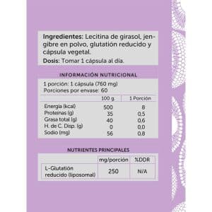 L-Glutation Liposomal 250mg Contenido