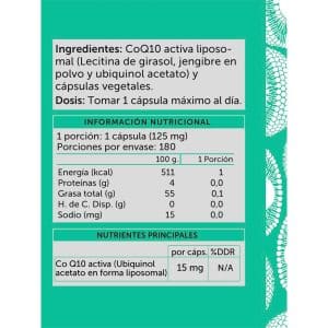 Ubiquinol CoQ10 Activa Liposomal Contenido