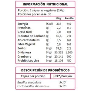 D-Manosa+Cranberry+Probióticos-90 cáps Contenido