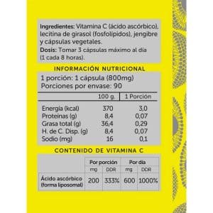 Vitamina C Liposomal 90 Cápsulas Contenido