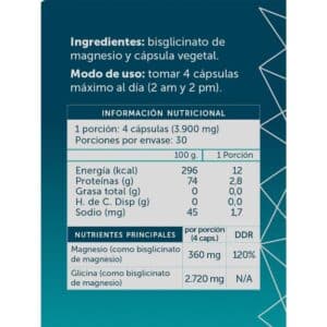 Magnesio Bisglicinato Pure 120 Capsulas Contenido