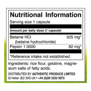Clorhidrato de Betaina con Pepsina 250 Capsulas Contenido