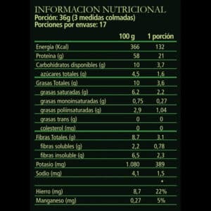 VeggiPro One 600 gramos Información Nutricional