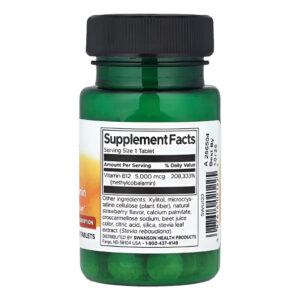 Vitamina B12 Metilcobalamina 5.000 mcg 60 tabletas Contenido