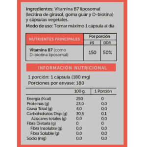 D-Biotina Liposomal 180 Capsulas Contenido